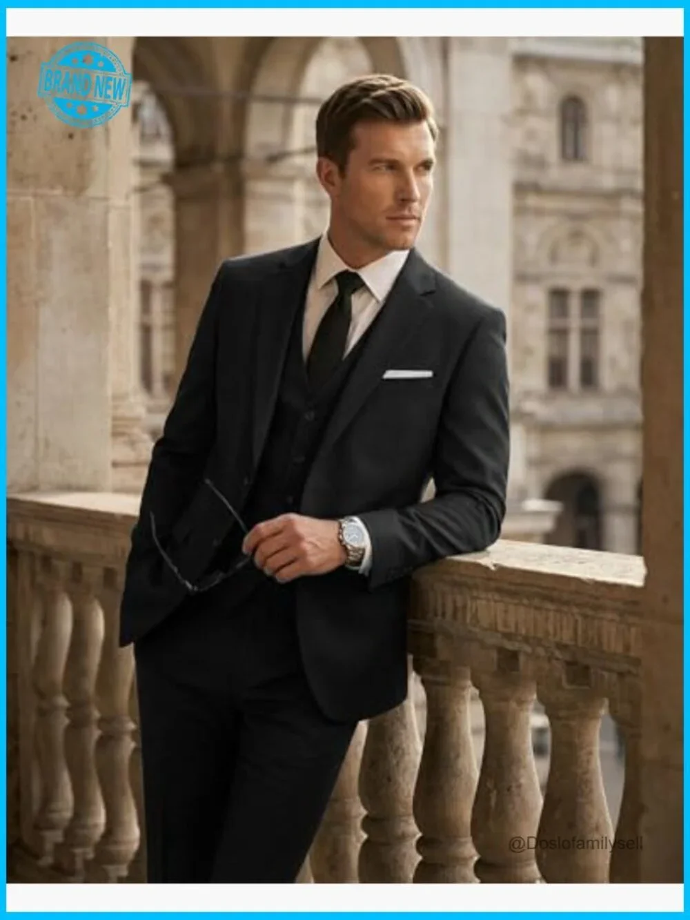 Slim Fit 3-Piece Suit Set with Tie Classic Elegant Business Wedding Formal